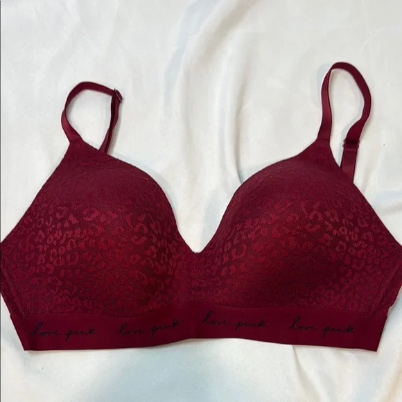 PINK Victoria's Secret Wear Everywhere, Burgundy Lace Animal Print Bra, 36DD - Picture 1 of 10